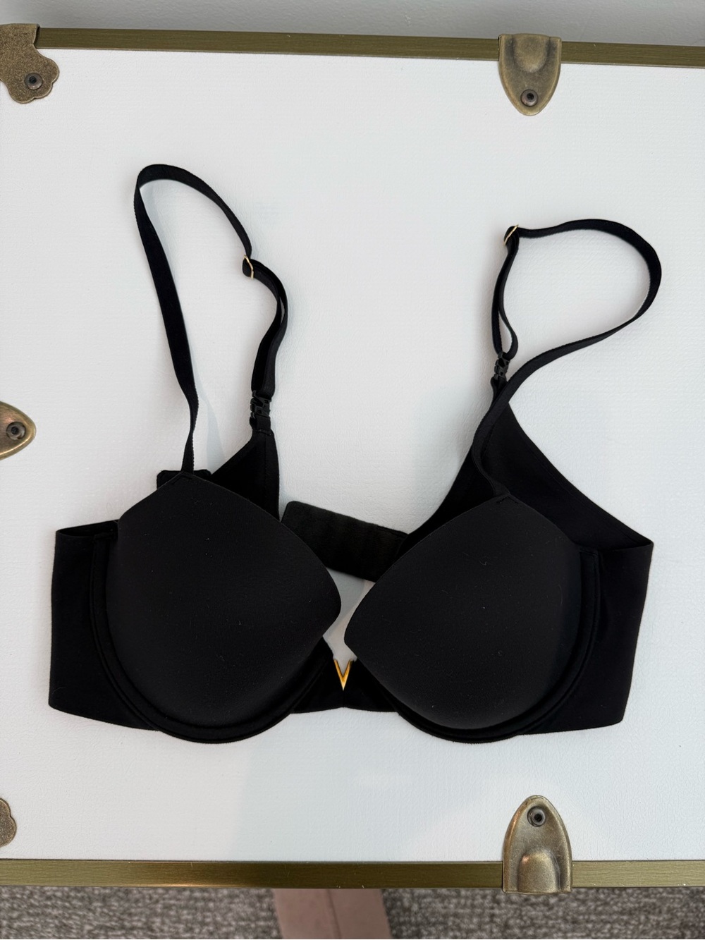 Victoria's Secret Black Molded Push-Up Bra with Gold V Accent